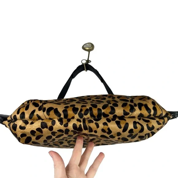 BCBGMAXAZRIA Black Leather Leopard Print Calf Hair Shoulder Bag Purse Animal - Picture 2 of 5